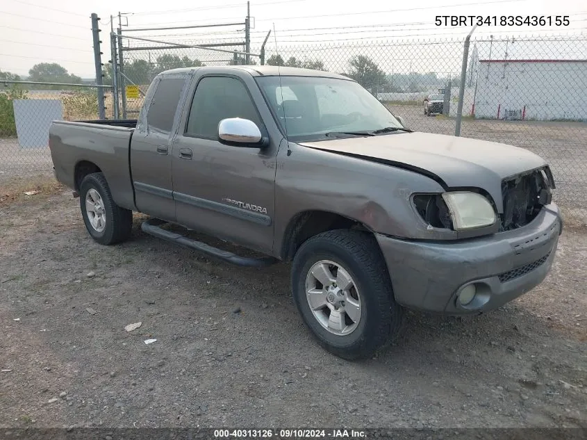 2003 Toyota Tundra Access Cab Sr5 VIN: 5TBRT34183S436155 Lot: 40313126