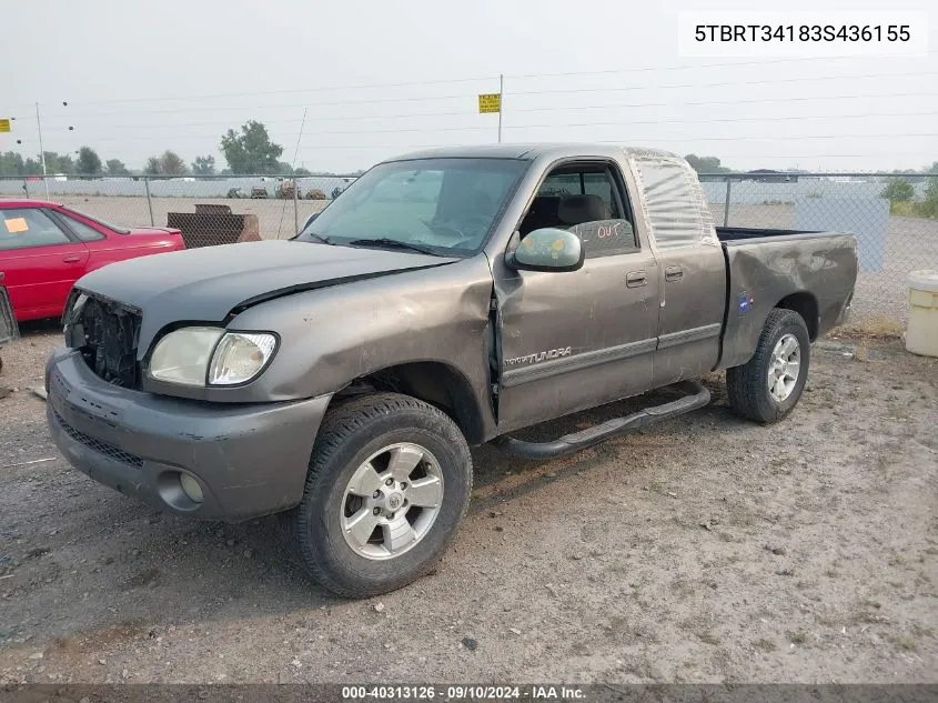 2003 Toyota Tundra Access Cab Sr5 VIN: 5TBRT34183S436155 Lot: 40313126