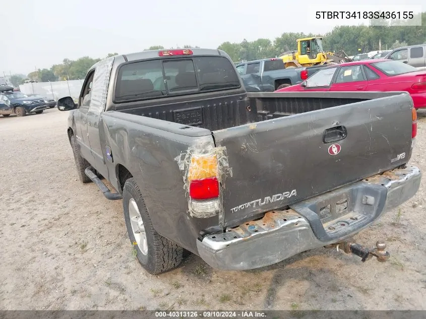 2003 Toyota Tundra Access Cab Sr5 VIN: 5TBRT34183S436155 Lot: 40313126