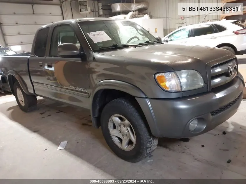 2003 Toyota Tundra Access Cab Limited VIN: 5TBBT48133S438381 Lot: 40398903