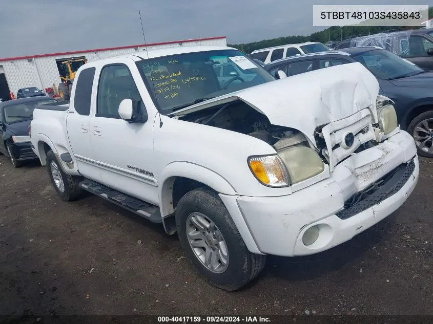 2003 Toyota Tundra Access Cab Limited VIN: 5TBBT48103S435843 Lot: 40417159