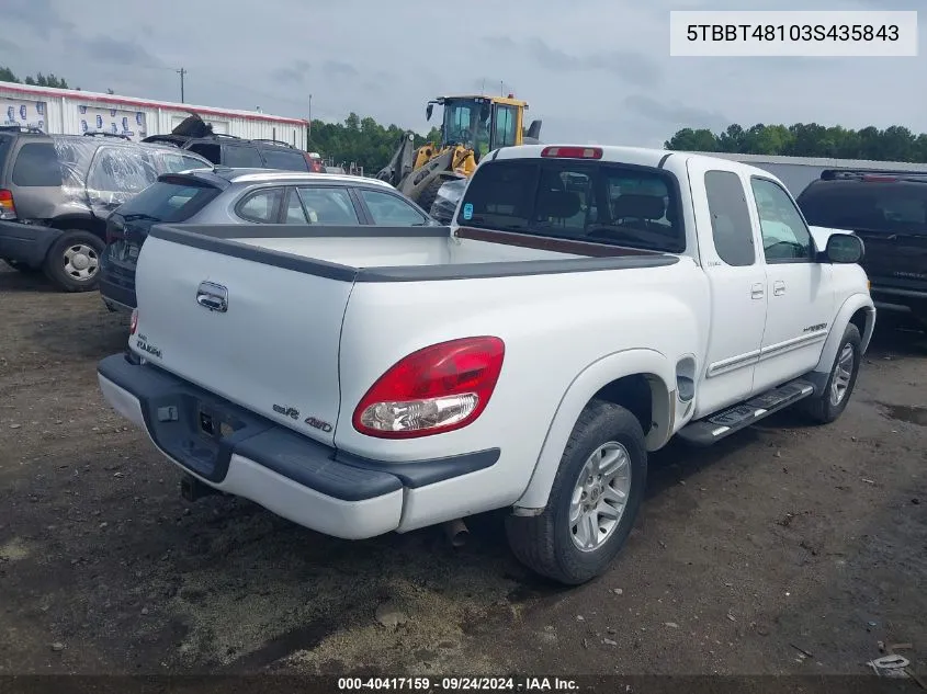 2003 Toyota Tundra Access Cab Limited VIN: 5TBBT48103S435843 Lot: 40417159