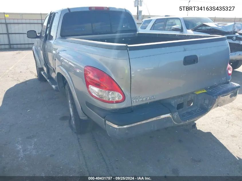 2003 Toyota Tundra Sr5 V8 VIN: 5TBRT34163S435327 Lot: 40431757