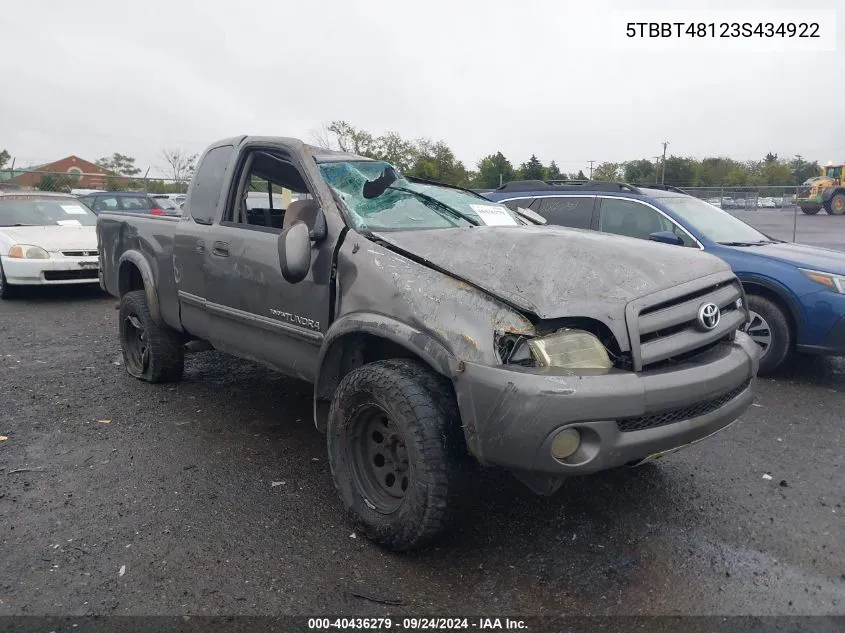 2003 Toyota Tundra Ltd V8 VIN: 5TBBT48123S434922 Lot: 40436279