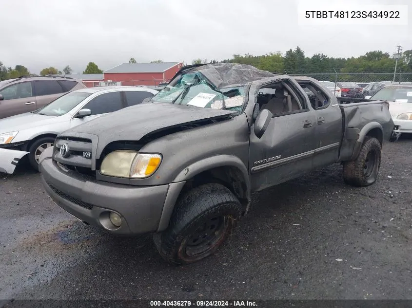 2003 Toyota Tundra Ltd V8 VIN: 5TBBT48123S434922 Lot: 40436279