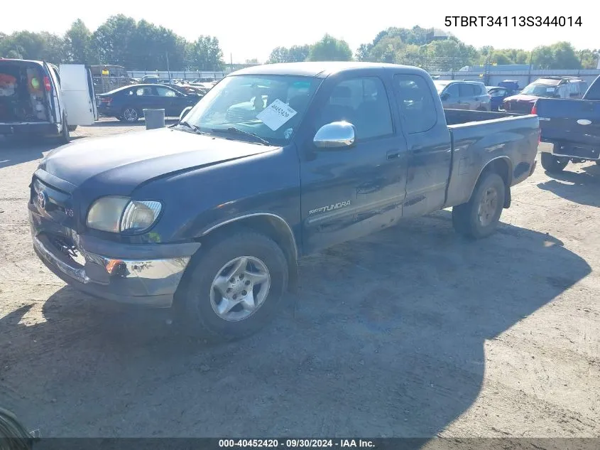 2003 Toyota Tundra Sr5 V8 VIN: 5TBRT34113S344014 Lot: 40452420