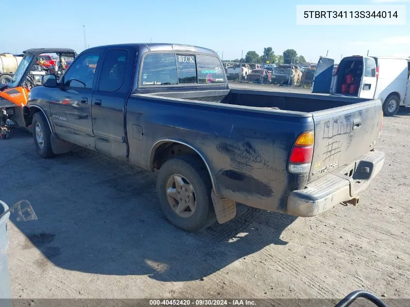 2003 Toyota Tundra Sr5 V8 VIN: 5TBRT34113S344014 Lot: 40452420