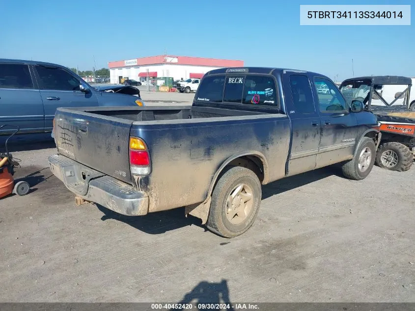 2003 Toyota Tundra Sr5 V8 VIN: 5TBRT34113S344014 Lot: 40452420