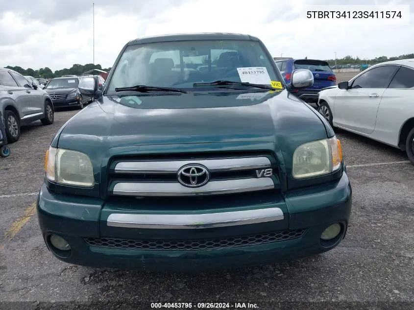 2003 Toyota Tundra Sr5 V8 VIN: 5TBRT34123S411574 Lot: 40453795