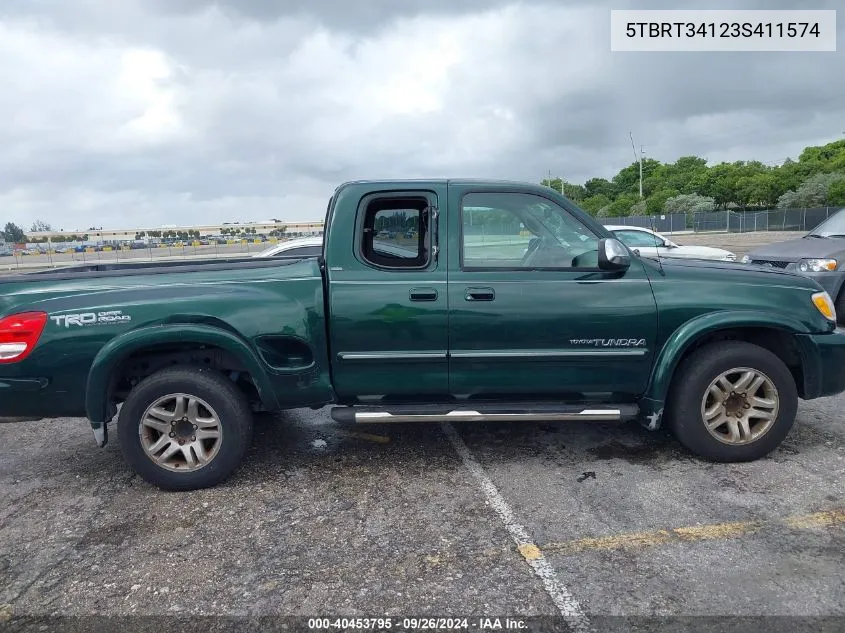 2003 Toyota Tundra Sr5 V8 VIN: 5TBRT34123S411574 Lot: 40453795