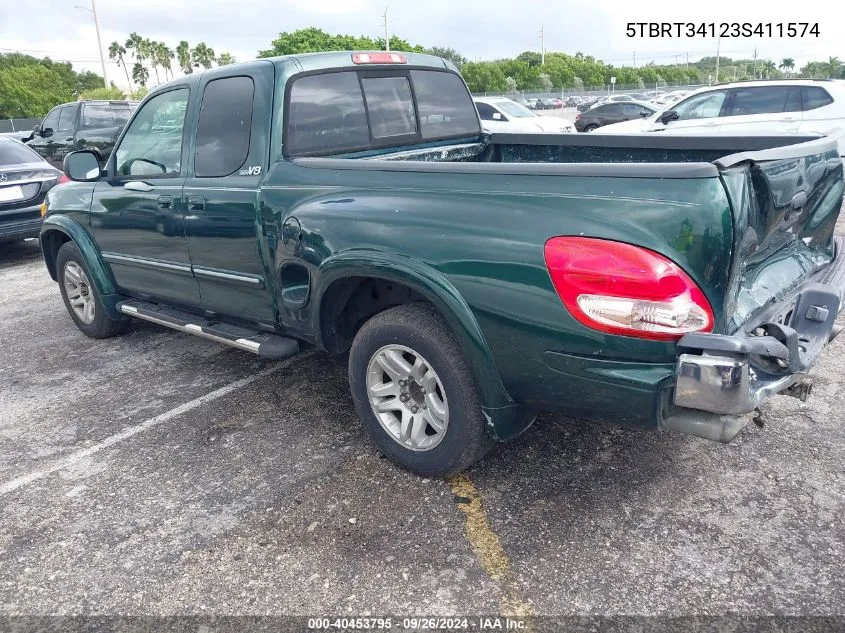 2003 Toyota Tundra Sr5 V8 VIN: 5TBRT34123S411574 Lot: 40453795