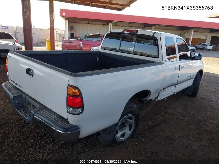 2003 Toyota Tundra Sr5 VIN: 5TBRN341X3S356768 Lot: 40474038