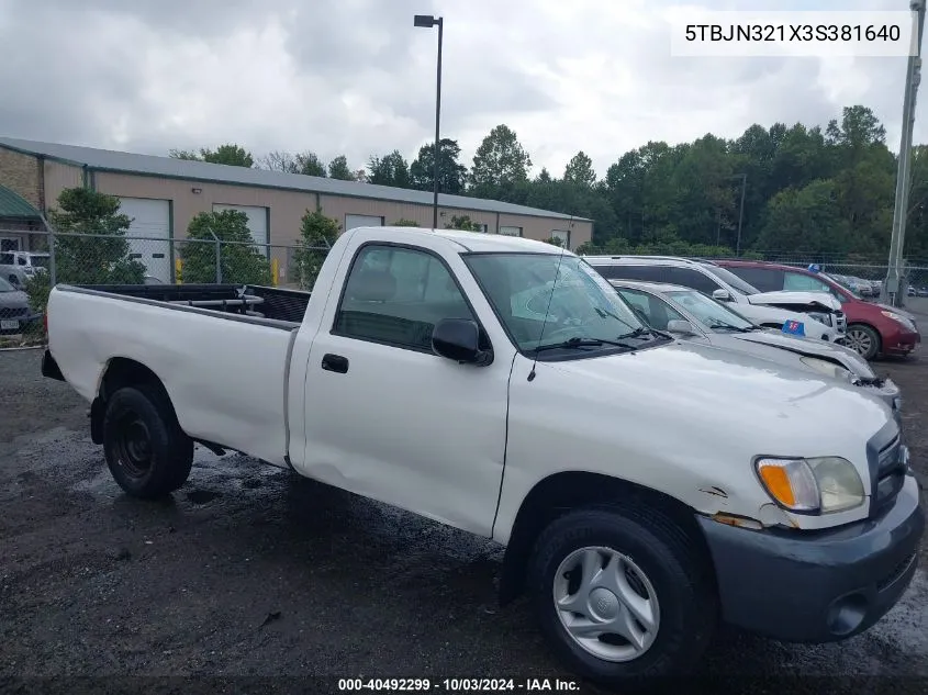 2003 Toyota Tundra VIN: 5TBJN321X3S381640 Lot: 40492299