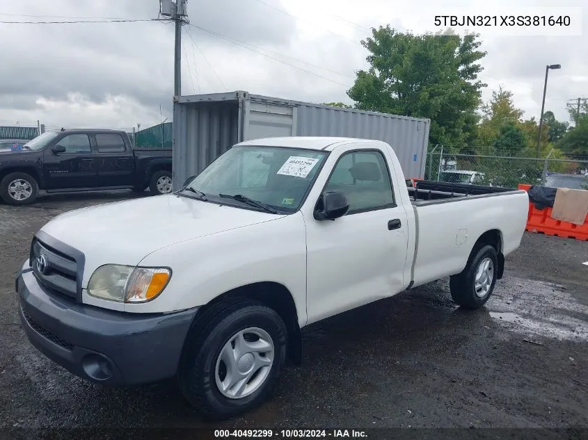 2003 Toyota Tundra VIN: 5TBJN321X3S381640 Lot: 40492299