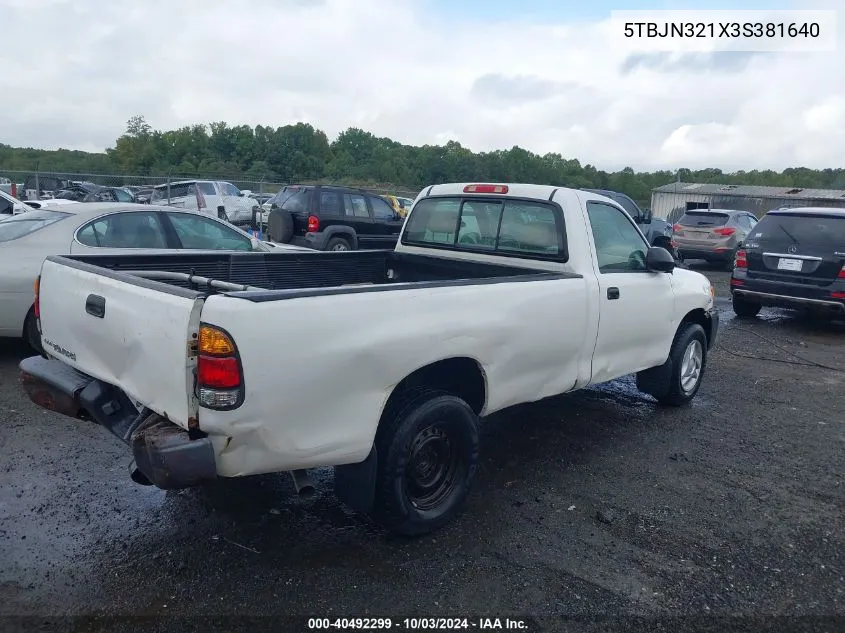 2003 Toyota Tundra VIN: 5TBJN321X3S381640 Lot: 40492299