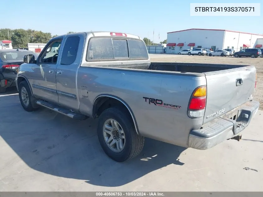 2003 Toyota Tundra Sr5 V8 VIN: 5TBRT34193S370571 Lot: 40506753