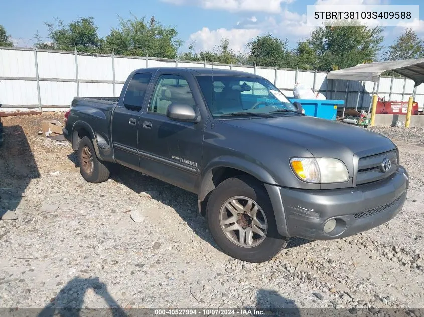 2003 Toyota Tundra Limited V8 VIN: 5TBRT38103S409588 Lot: 40527994