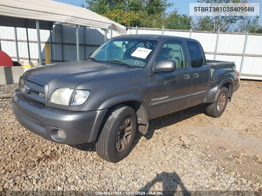 2003 Toyota Tundra Limited V8 VIN: 5TBRT38103S409588 Lot: 40527994