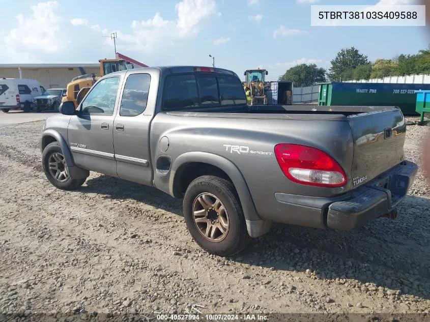 2003 Toyota Tundra Limited V8 VIN: 5TBRT38103S409588 Lot: 40527994