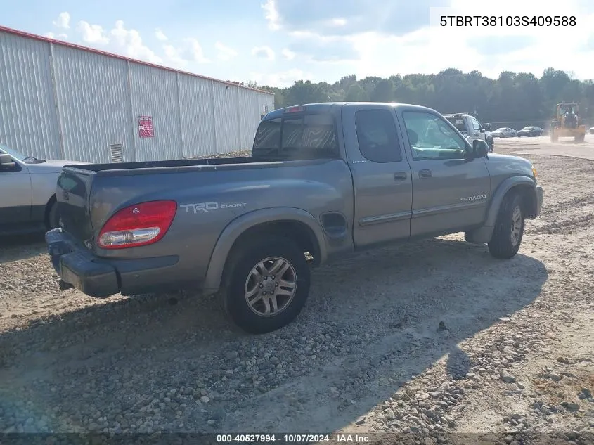 2003 Toyota Tundra Limited V8 VIN: 5TBRT38103S409588 Lot: 40527994