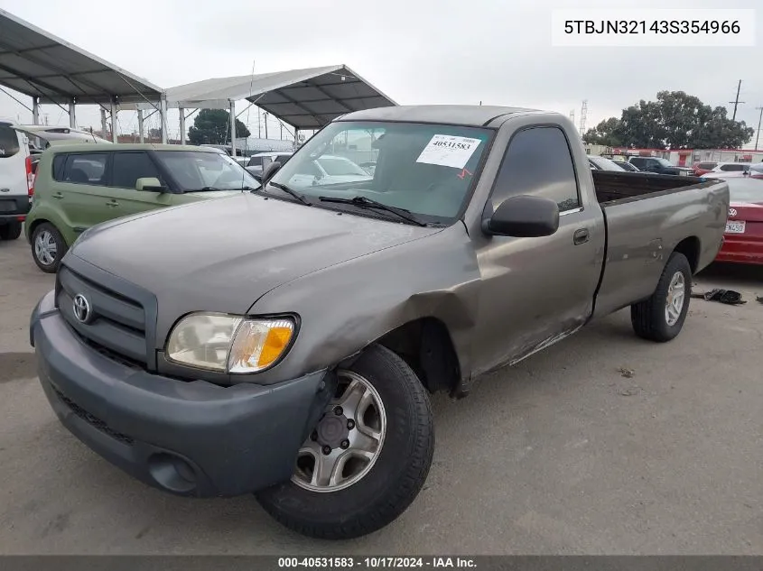 2003 Toyota Tundra VIN: 5TBJN32143S354966 Lot: 40531583