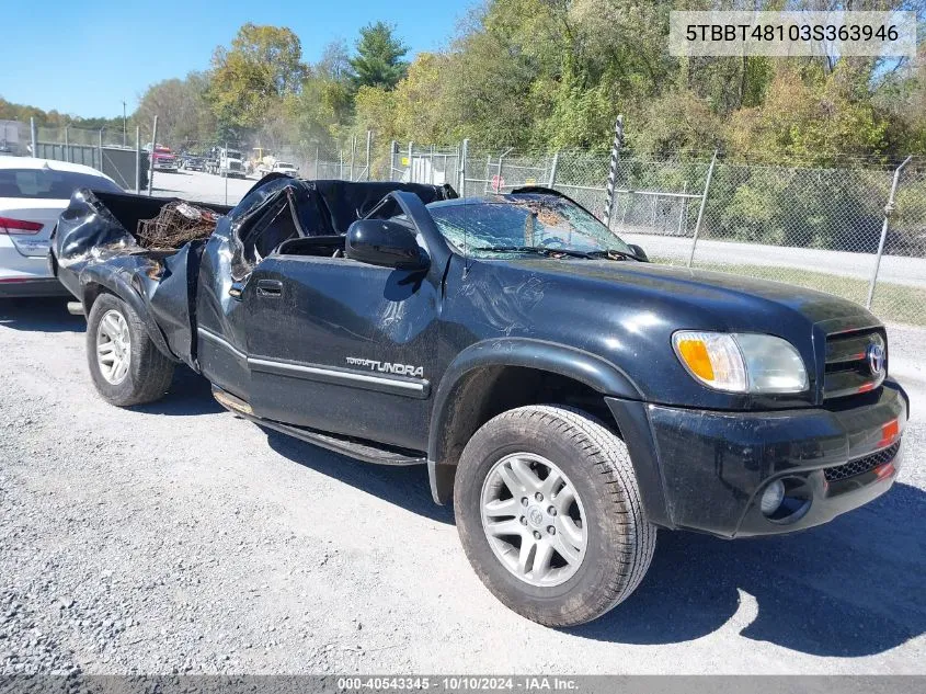 2003 Toyota Tundra Ltd V8 VIN: 5TBBT48103S363946 Lot: 40543345