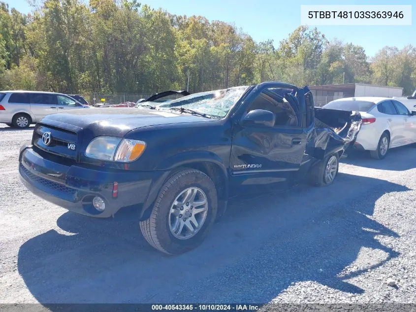 2003 Toyota Tundra Ltd V8 VIN: 5TBBT48103S363946 Lot: 40543345