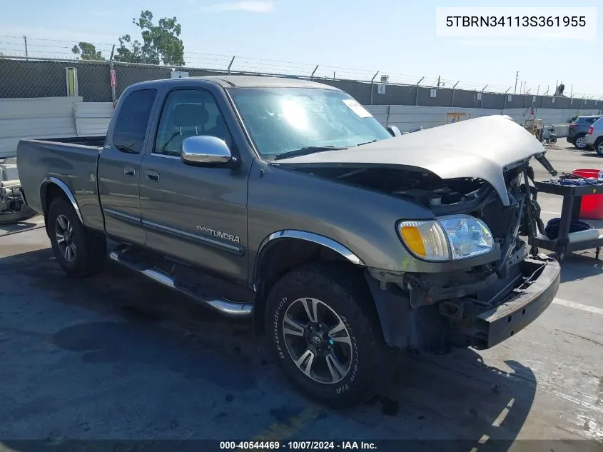 2003 Toyota Tundra Sr5 VIN: 5TBRN34113S361955 Lot: 40544469