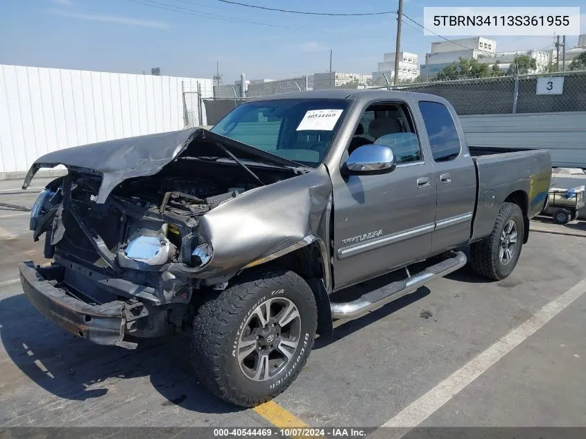 2003 Toyota Tundra Sr5 VIN: 5TBRN34113S361955 Lot: 40544469