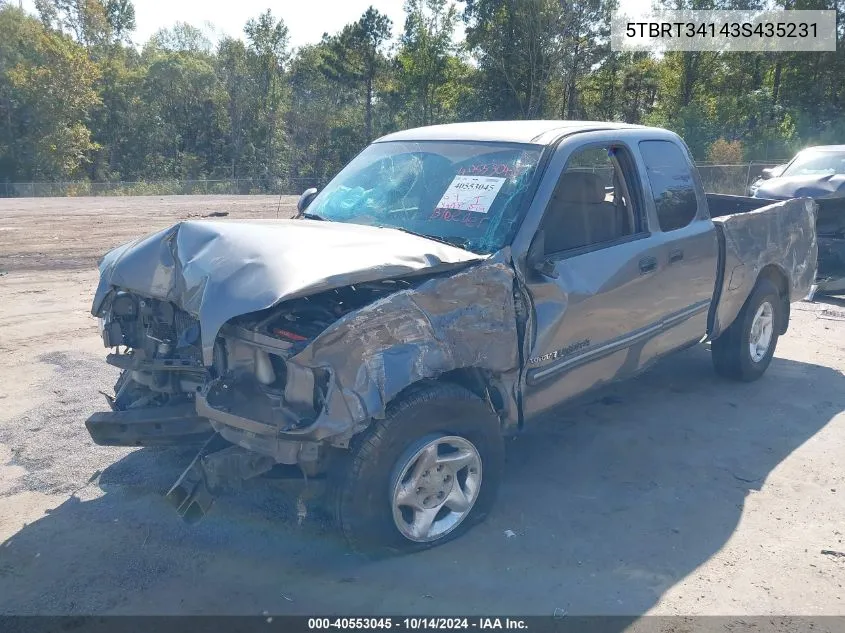 2003 Toyota Tundra Access Cab Sr5 VIN: 5TBRT34143S435231 Lot: 40553045