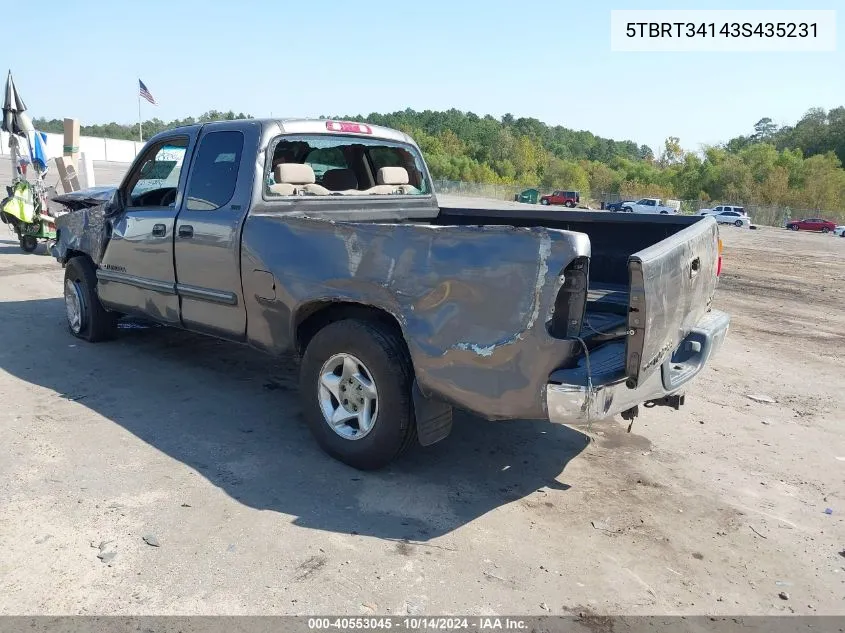 2003 Toyota Tundra Access Cab Sr5 VIN: 5TBRT34143S435231 Lot: 40553045