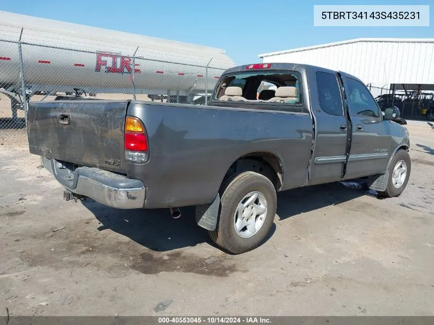 2003 Toyota Tundra Access Cab Sr5 VIN: 5TBRT34143S435231 Lot: 40553045