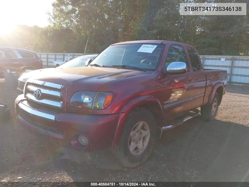 2003 Toyota Tundra Sr5 V8 VIN: 5TBRT34173S346138 Lot: 40584751