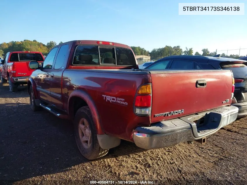 2003 Toyota Tundra Sr5 V8 VIN: 5TBRT34173S346138 Lot: 40584751