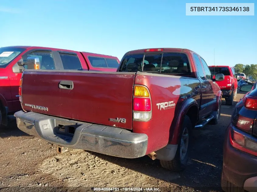 2003 Toyota Tundra Sr5 V8 VIN: 5TBRT34173S346138 Lot: 40584751