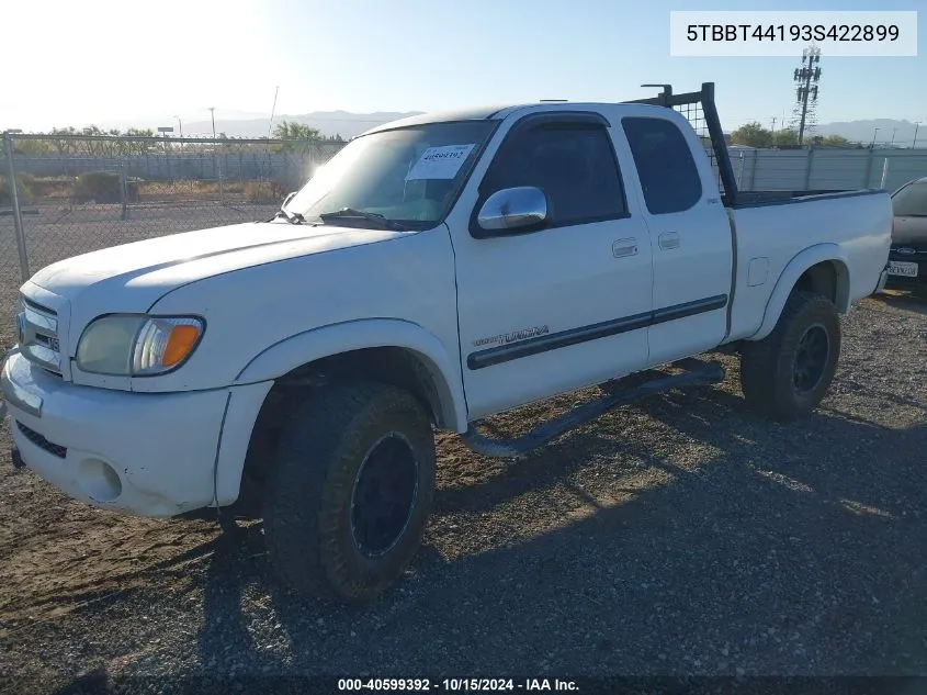 2003 Toyota Tundra Sr5 V8 VIN: 5TBBT44193S422899 Lot: 40599392