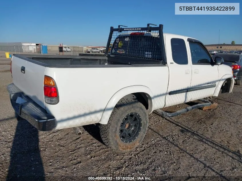 2003 Toyota Tundra Sr5 V8 VIN: 5TBBT44193S422899 Lot: 40599392