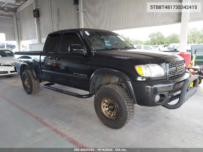 2003 Toyota Tundra Ltd V8 VIN: 5TBBT48173S342415 Lot: 40620352