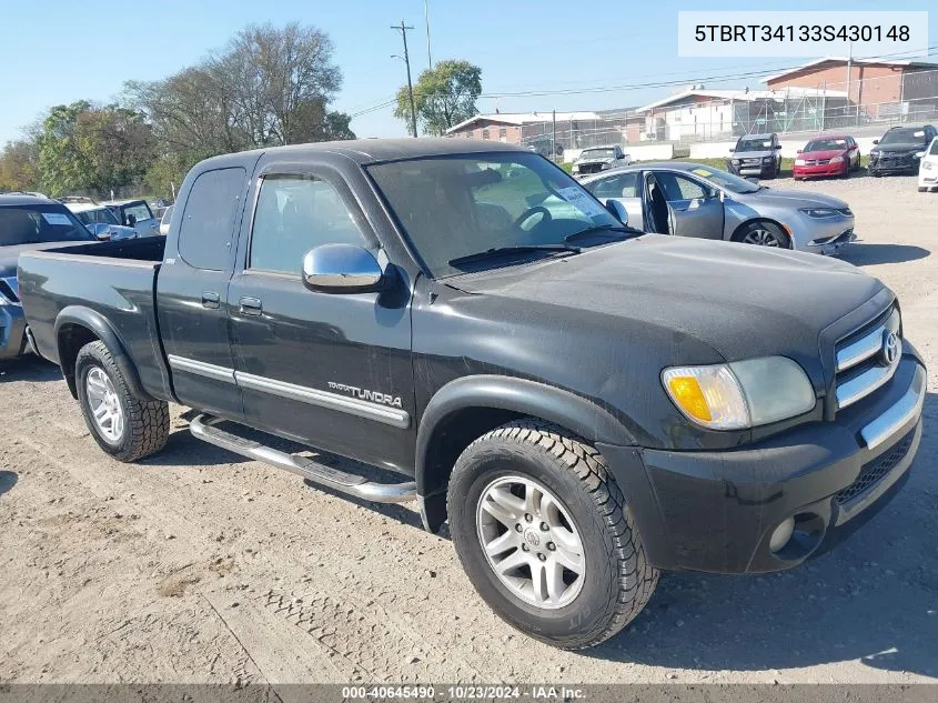 2003 Toyota Tundra Sr5 V8 VIN: 5TBRT34133S430148 Lot: 40645490