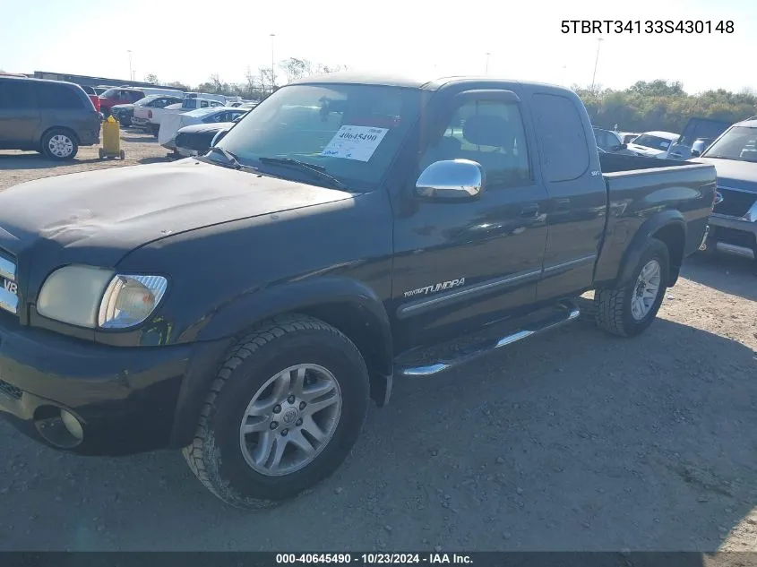 2003 Toyota Tundra Sr5 V8 VIN: 5TBRT34133S430148 Lot: 40645490