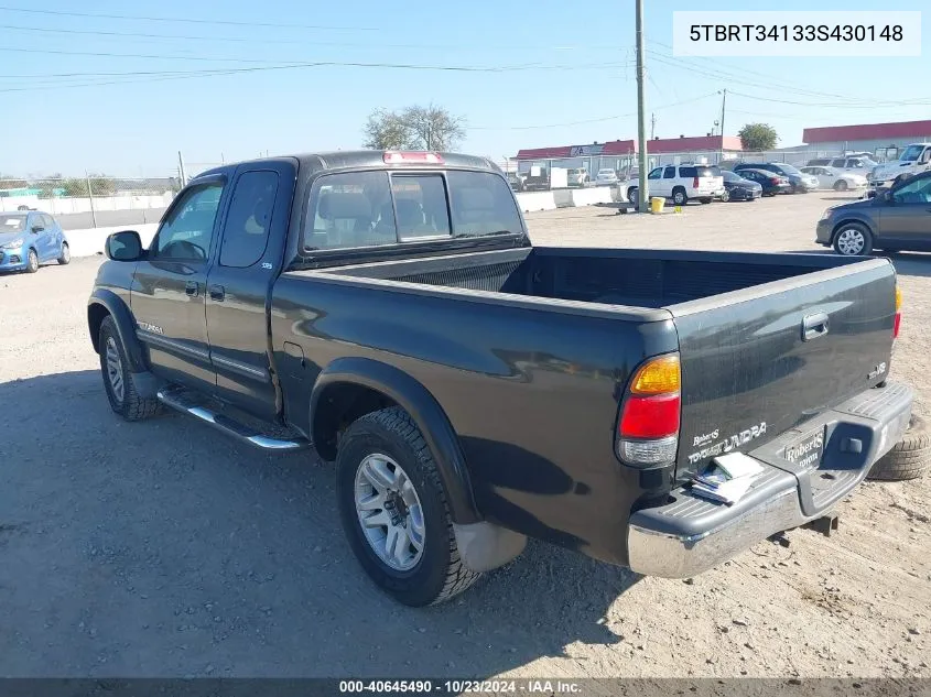 2003 Toyota Tundra Sr5 V8 VIN: 5TBRT34133S430148 Lot: 40645490