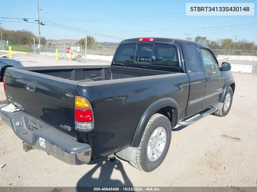 2003 Toyota Tundra Sr5 V8 VIN: 5TBRT34133S430148 Lot: 40645490