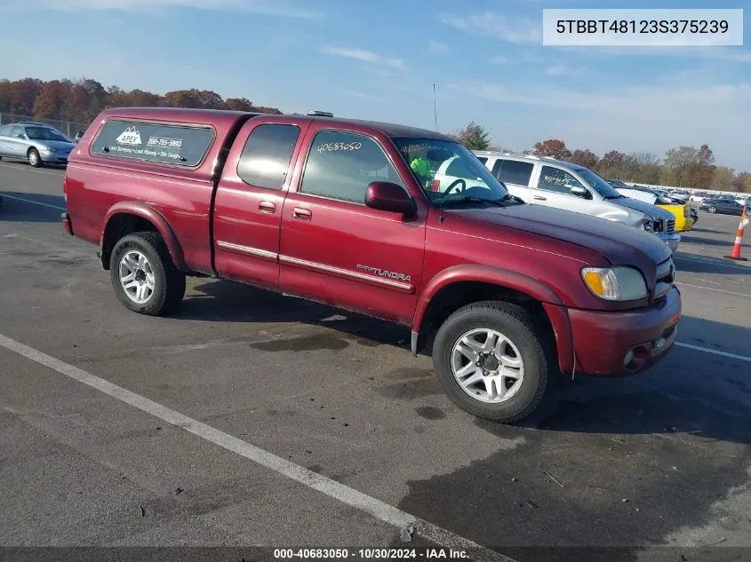 2003 Toyota Tundra Ltd V8 VIN: 5TBBT48123S375239 Lot: 40683050