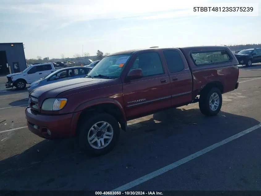 2003 Toyota Tundra Ltd V8 VIN: 5TBBT48123S375239 Lot: 40683050