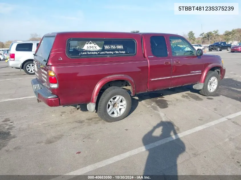 2003 Toyota Tundra Ltd V8 VIN: 5TBBT48123S375239 Lot: 40683050