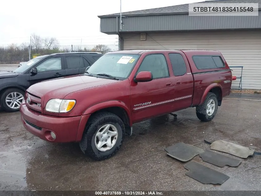 2003 Toyota Tundra Ltd V8 VIN: 5TBBT48183S415548 Lot: 40737659