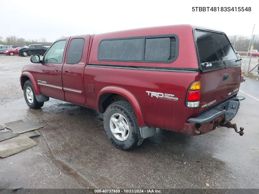 2003 Toyota Tundra Ltd V8 VIN: 5TBBT48183S415548 Lot: 40737659