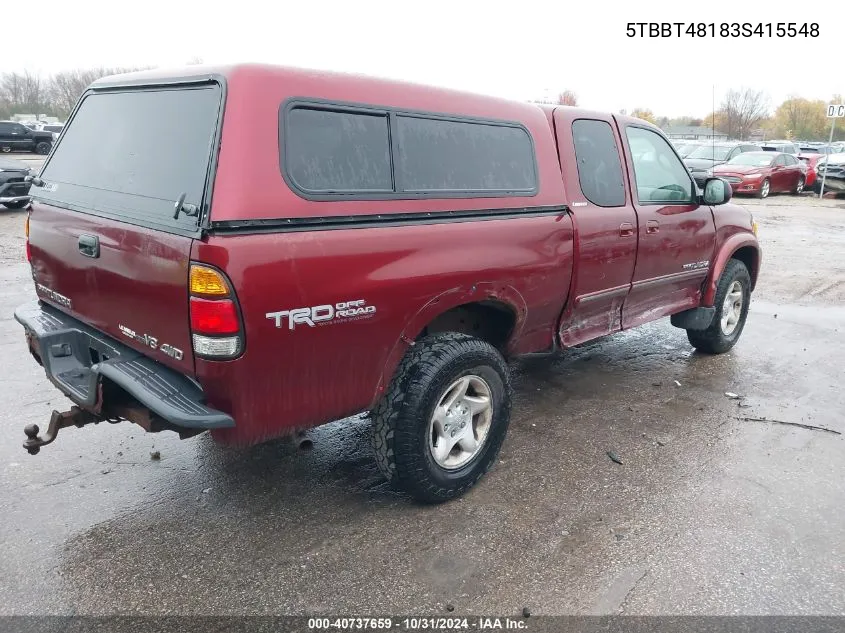 2003 Toyota Tundra Ltd V8 VIN: 5TBBT48183S415548 Lot: 40737659