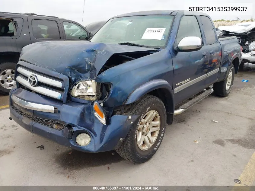 2003 Toyota Tundra Sr5 V8 VIN: 5TBRT34153S399937 Lot: 40755397