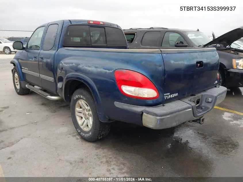 2003 Toyota Tundra Sr5 V8 VIN: 5TBRT34153S399937 Lot: 40755397